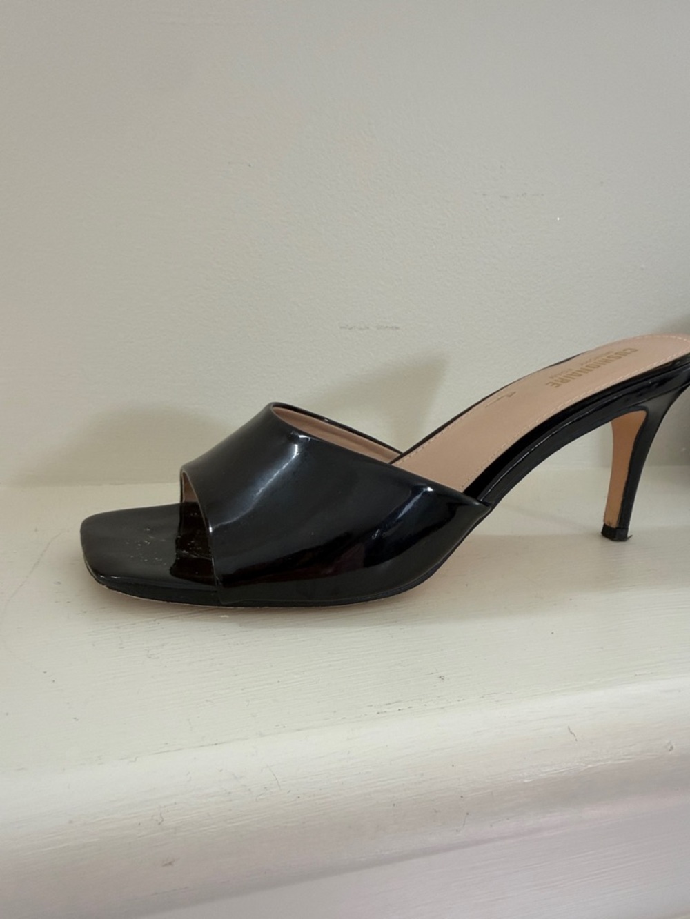Black Patent Leather Open-Toe Mule 3”Heels